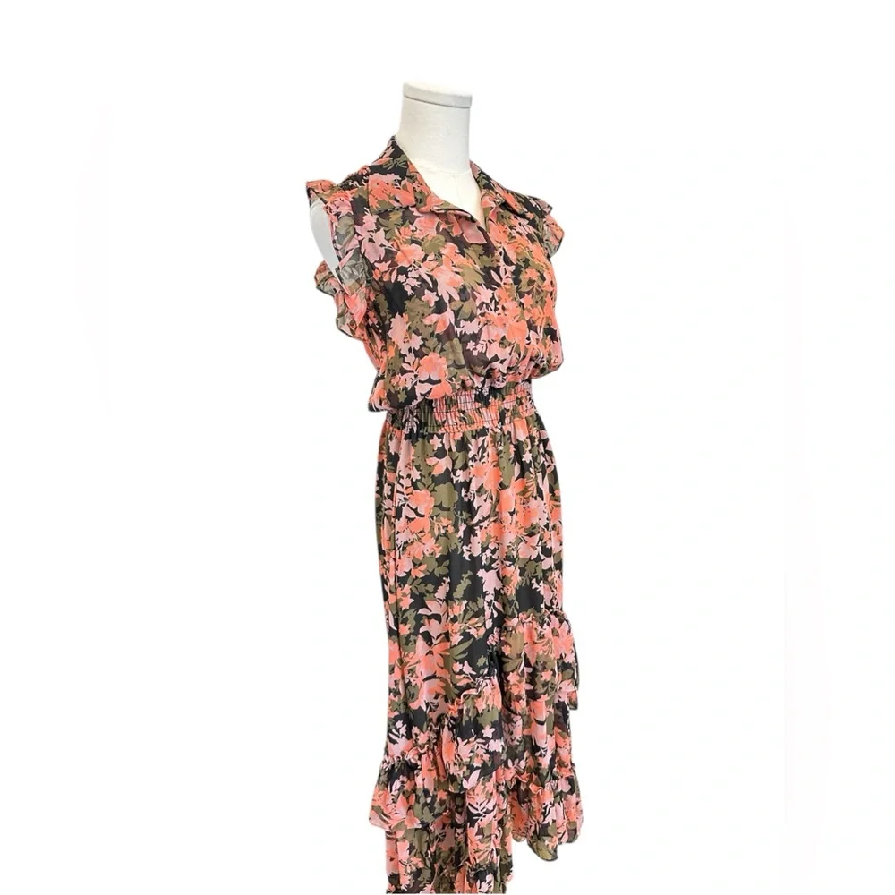 Misa Los Angeles Editha Dress Floral Pink Coral Black Green Size XS NWT w/ Flaw - Picture 4 of 13